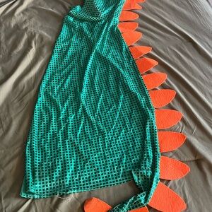 Green Dinosaur Costume with Orange Spikes
